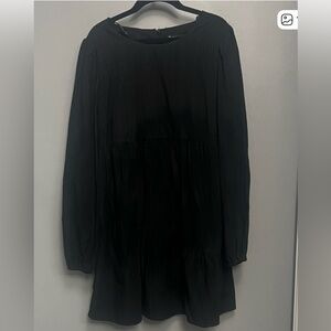 Black Long Sleeve Tiered Mini Dress